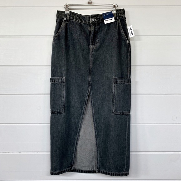 90s Cargo Pocket Column Denim Maxi Skirt‎ 16 Mid Rise Vtg Y2K Utility Streetwear - Picture 9 of 10